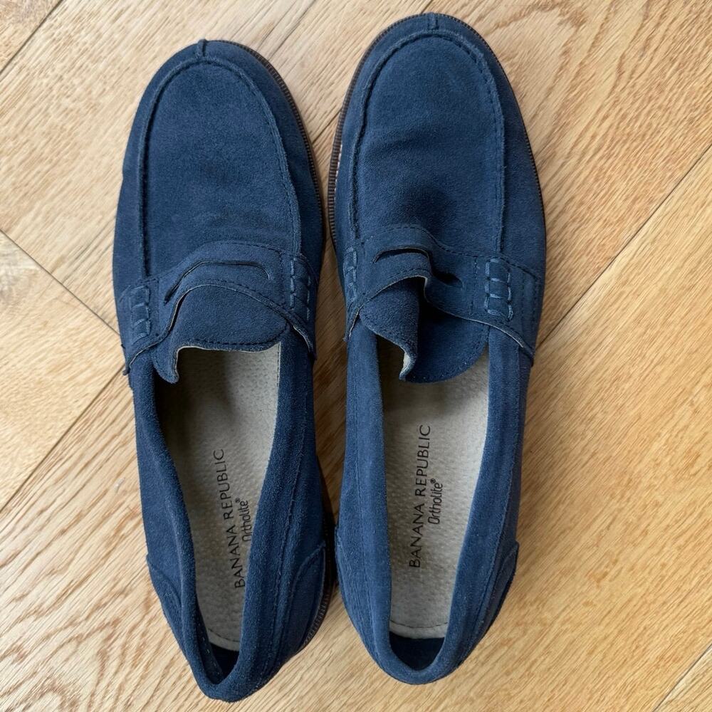 Banana Republic Men’s Navy Blue Suede Penny Loafers Size 10 Ortholite Preppy - Picture 2 of 7